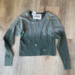 RILEY 1880 Embroidered Floral Thermal Top Green Long Sleeve NWT Size S BOHO Y2K